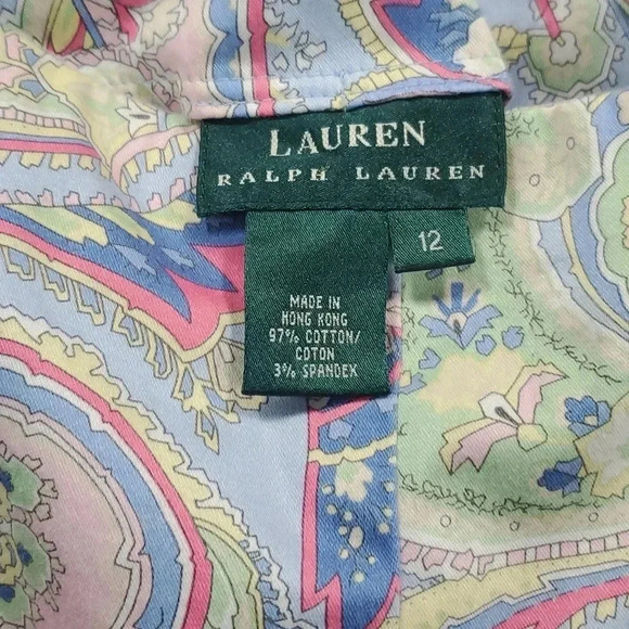 Lauren Ralph Lauren Pastel Paisley Stretch Twill Crop Pants Back Pocket Sz 12 - Picture 2 of 8